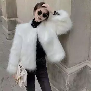 Женская куртка из искусственного меха на осень-зиму, теплое свободное плюшевое пальто, повседневный женский меховой кардиган для улицы, офиса, свидания S абрикосовый