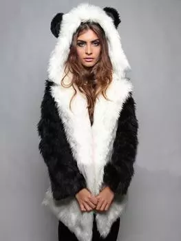 Женская куртка из искусственного меха с капюшоном из лисьего меха, плюшевое пальто с мультяшными ушками S чёрный