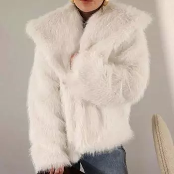 Женская куртка из искусственного меха с отложным воротником, пушистая, уютная, короткая, верхняя одежда с длинным рукавом, свободный крой, теплая куртка знаменитостей для повседневной носки на открытом воздухе M кофейный