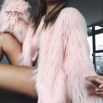 Женская куртка из искусственного меха, теплое плюшевое пальто с круглым вырезом, осень-зима, с длинным рукавом, однотонное меховое пальто для повседневной уличной одежды, шоппинг L чёрный