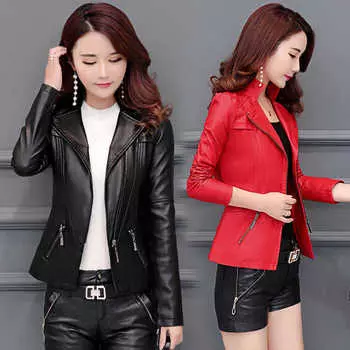 Женская куртка из искусственной кожи больших размеров, тонкие короткие пальто на молнии с длинными рукавами, новая весенне-осенняя женская байкерская мото черная верхняя одежда M