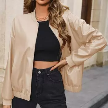 Женская куртка из искусственной кожи на молнии, осень-зима, элегантное укороченное пальто с лацканами из искусственной кожи, винтажная байкерская верхняя одежда для мотоциклистов S чёрный