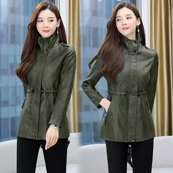 Женская куртка из искусственной кожи, однотонная, весенне-осенняя, облегающая, средней длины, с длинным рукавом, воротником 4XL чёрный