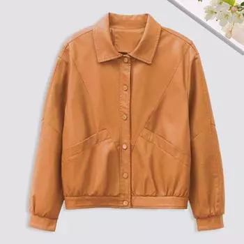 Женская куртка из искусственной кожи с гладкой поверхностью, отложным воротником, однобортная, с длинными рукавами, карманами, ретро-пальто для офиса L чёрный