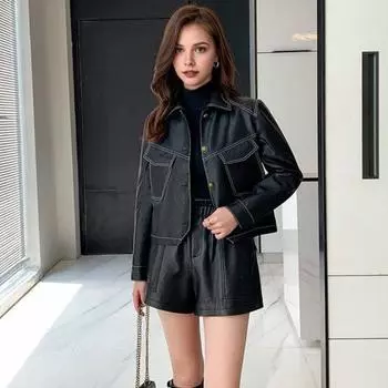Женская куртка из искусственной кожи с гладкой поверхностью, отложным воротником, однобортная модель, карманы с клапанами, длинные рукава, мотоциклетное пальто, верхняя одежда больших размеров для путешествий L коричневый