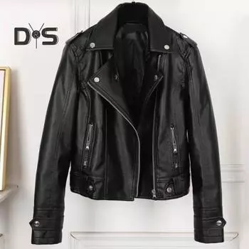 Женская куртка из искусственной кожи с гладкой поверхностью, отложным воротником, застежкой-молнией и заклепками, длинные рукава, мотоциклетное пальто, дорожная верхняя одежда M розовый