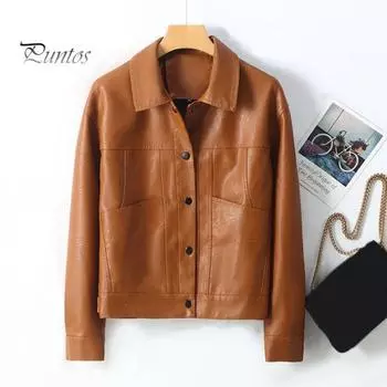 Женская куртка из искусственной кожи с гладкой поверхностью, отложным воротником, однобортная, с длинными рукавами и карманами, ретро-пальто для мотоцикла, офиса, поездок на работу, путешествий, верхняя одежда L чёрный