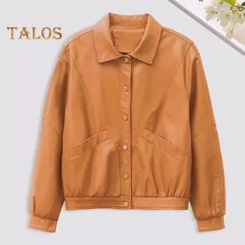 Женская куртка из искусственной кожи с гладкой поверхностью, отложным воротником, однобортная, с длинными рукавами и карманами, ретро-пальто для мотоцикла, офиса, поездок на работу, путешествий, верхняя одежда L чёрный