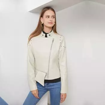 Женская куртка из искусственной кожи с заклепками и воротником-стойкой на весну и осень, однотонная, S-3XL S красный