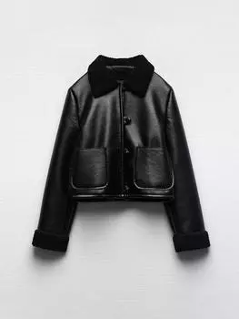 Женская куртка из искусственной кожи со встроенным карманом, женское мото пальто, осеннее толстое теплое флисовое однобортное женское пальто XS чёрный