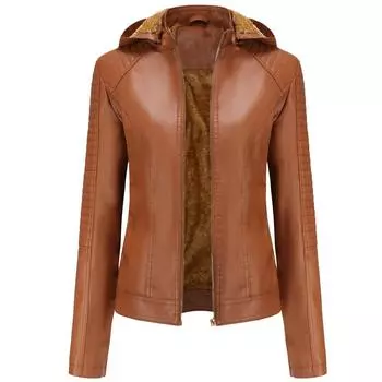Женская куртка из искусственной кожи, теплая зимняя флисовая подкладка с капюшоном из искусственной кожи, байкерский пиджак-бомбер, короткое укороченное мото-пальто, классическая мотоциклетная верхняя одежда, S-3XL, большие размеры