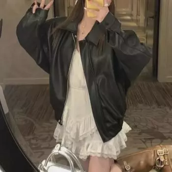 Женская куртка из искусственной кожи в стиле ретро - короткая модель на осень 2024 года 2XL for 130-150 jin