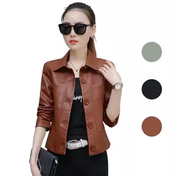 Женская куртка из искусственной кожи, весна-осень, короткое пальто из искусственной кожи, одежда, бомбер, мотоциклетная кожа M коричневый