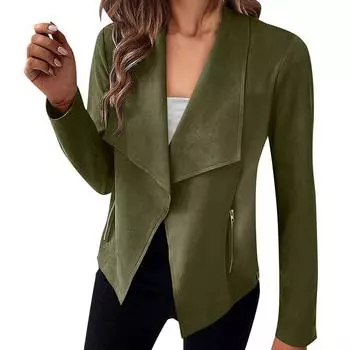 Женская куртка из искусственной замши, винтажная куртка из искусственной кожи с карманами на молнии, стильное ветрозащитное пальто с длинным рукавом, легкое и тонкое S