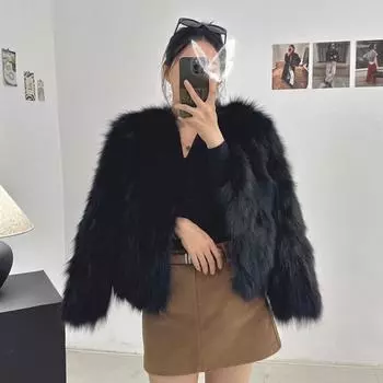 Женская куртка из лисьего меха, новый популярный иностранный стиль, маленькая короткая темпераментная светская львица выглядит тонкой и легкой L чёрный
