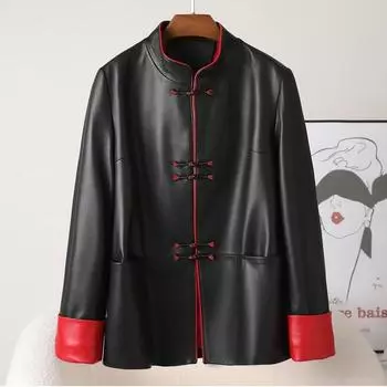 Женская куртка из натуральной кожи на весну и осень, новый китайский стиль, воротник-стойка, свободная, растительного дубления, овчина, тренд в китайском стиле S