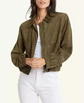 Женская куртка из натуральной мягкой замши зеленого цвета ручной работы в байкерском стиле, повседневная, стильная XS зелёный