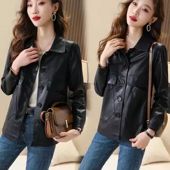 Женская куртка из натуральной овчины, куртка из овчины с отворотом, короткая утягивающая куртка в британском стиле для женщин M