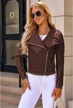 Женская куртка из натуральной овчины с отложным воротником, сексуальная, модная, коричневая, для отдыха на природе XS коричневый