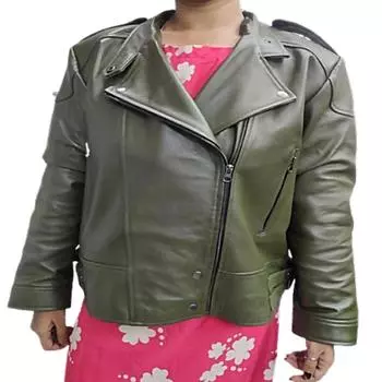 Женская куртка из натуральной зеленой кожи ягненка, мотобайкерская куртка, облегающая, с длинными рукавами, СТИЛЬНАЯ и красивая куртка, подарок для женщин