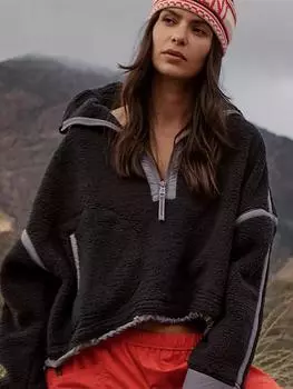 Женская куртка из овечьего флиса контрастного цвета с застежкой-молнией на половину длины - осень/зима, воротник-стойка, плюшевый топ S