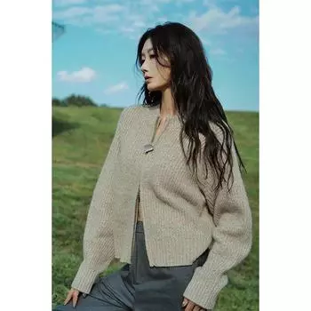 Женская куртка из шерстяной смеси с цветочным принтом в стиле ретро - 2024 Повседневный свободный вязаный кардиган на осень/зиму S