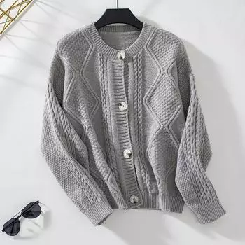 Женская куртка-кардиган Twist осень-зима винтажный свободный свитер-кардиган с ромбовидными пуговицами S хаки