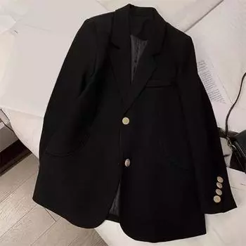 Женская куртка, костюм, повседневный офисный пиджак, женское пальто с воротником с лацканами, деловая куртка для работы, вечеринки, отдыха на природе M чёрный