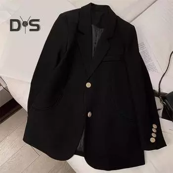 Женская куртка, костюм, повседневный офисный пиджак, женское пальто с воротником с лацканами, деловая куртка для работы, вечеринки, отдыха на природе M чёрный