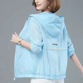 Женская куртка, летняя защита от солнца, тонкое пальто, свободная ветровка с капюшоном на молнии, женские базовые пальто, верхняя одежда XXXL белый