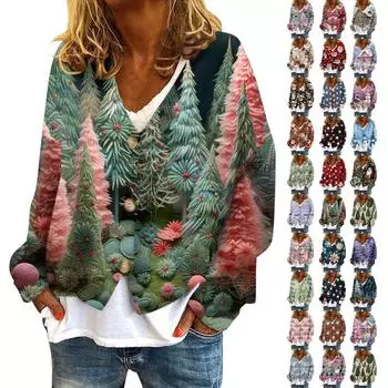 Женская куртка, модная, повседневная, с рождественским принтом, с длинным рукавом, пальто L армия зеленый