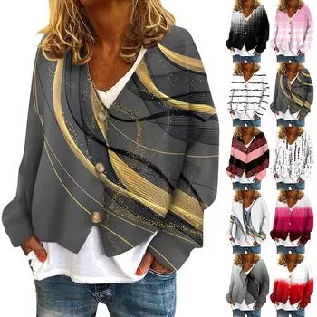 Женская куртка, модная, повседневная, с рождественским принтом, с длинным рукавом, пальто L чёрный