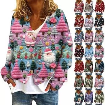 Женская куртка, модная, повседневная, с рождественским принтом, с длинным рукавом, пальто L горячий розовый