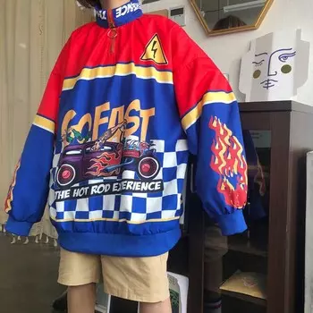 Женская куртка, модные топы, новый свободный свитшот с пламенным принтом в стиле Харадзюку, повседневные толстовки большого размера, модные хип-хоп One Size синий