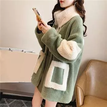 Женская куртка на молнии, бархатная утолщенная толстовка средней длины большого размера 2XL зелёный