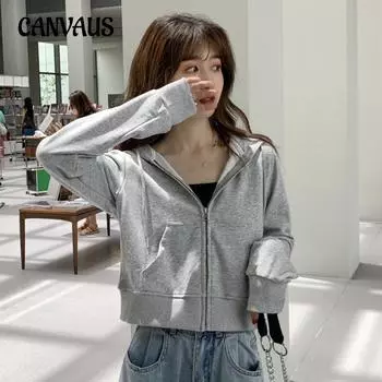 Женская куртка на молнии больших размеров, осенняя свободная куртка с капюшоном, короткий кардиган с длинным рукавом, толстовка M серый