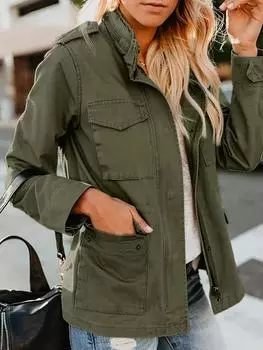 Женская куртка на молнии, осенняя женская верхняя одежда с длинным рукавом, повседневная уличная одежда, пальто, ветровка, анорак, куртки со стоячим воротником S тёмно-синий