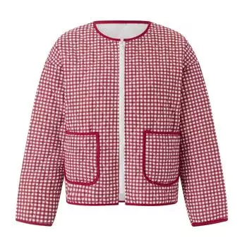 Женская куртка на молнии с цветочным/полосатым узором, легкая стеганая с длинным рукавом, зимняя верхняя одежда S красный