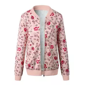 Женская куртка на молнии с цветочным принтом в стиле ретро, повседневные топы, пальто и верхняя одежда L розовый
