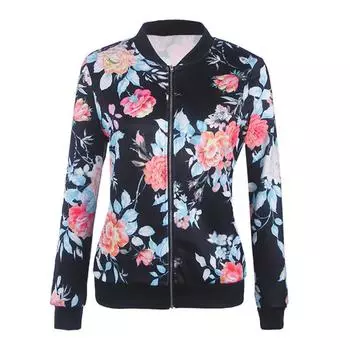 Женская куртка на молнии с цветочным принтом в стиле ретро, повседневные топы, пальто и верхняя одежда S