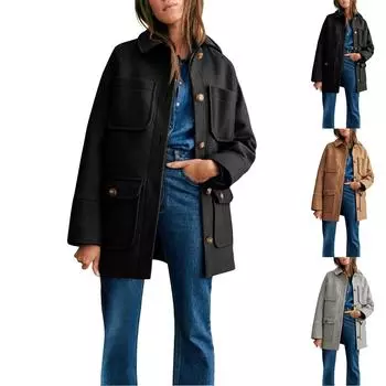 Женская куртка на молнии с длинным рукавом в стиле пэчворк, осенне-зимнее пальто из овчины, спортивная одежда M коричневый