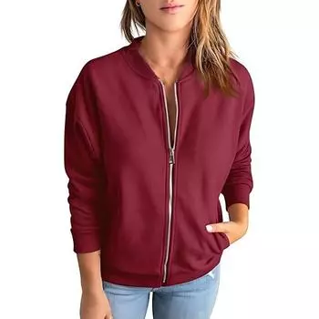 Женская куртка на молнии с длинными рукавами, короткий свитшот, повседневная свободная верхняя одежда с карманами, для весны и осени S