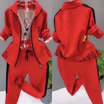 Женская куртка на молнии с лацканами на весну и осень + свободные тонкие брюки, повседневный спортивный комплект из двух предметов 4XL