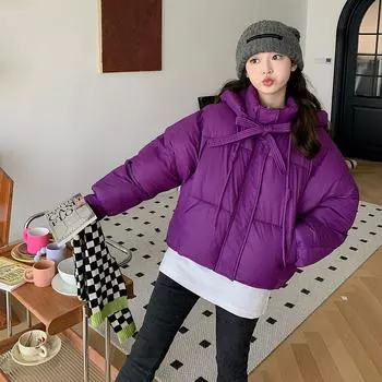 Женская куртка на осень и зиму 2023, новая утолщенная теплая повседневная свободная куртка с хлебом, топ M чёрный