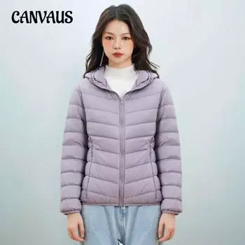 Женская куртка на утином пуху осень-зима 90 с капюшоном, простая куртка M бежевый