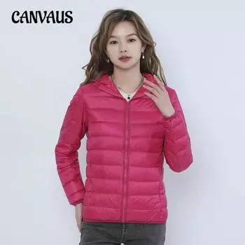 Женская куртка на утином пуху с капюшоном, осенне-зимняя, большого размера M красный