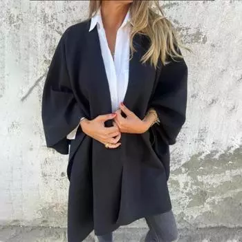 Женская куртка-накидка на осень и зиму, свободное пальто с V-образным вырезом S хаки