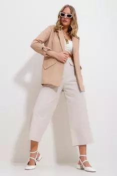 Женская куртка нового сезона, модная бежевая льняная куртка