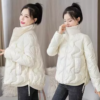 Женская куртка, новые зимние парки, женские глянцевые пуховые хлопковые куртки с воротником-стойкой, повседневная теплая парка, короткое пальто, женская верхняя одежда