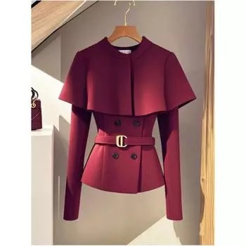 Женская куртка однотонного цвета на весну и осень с длинным рукавом и завязками на талии 3XL вино красного